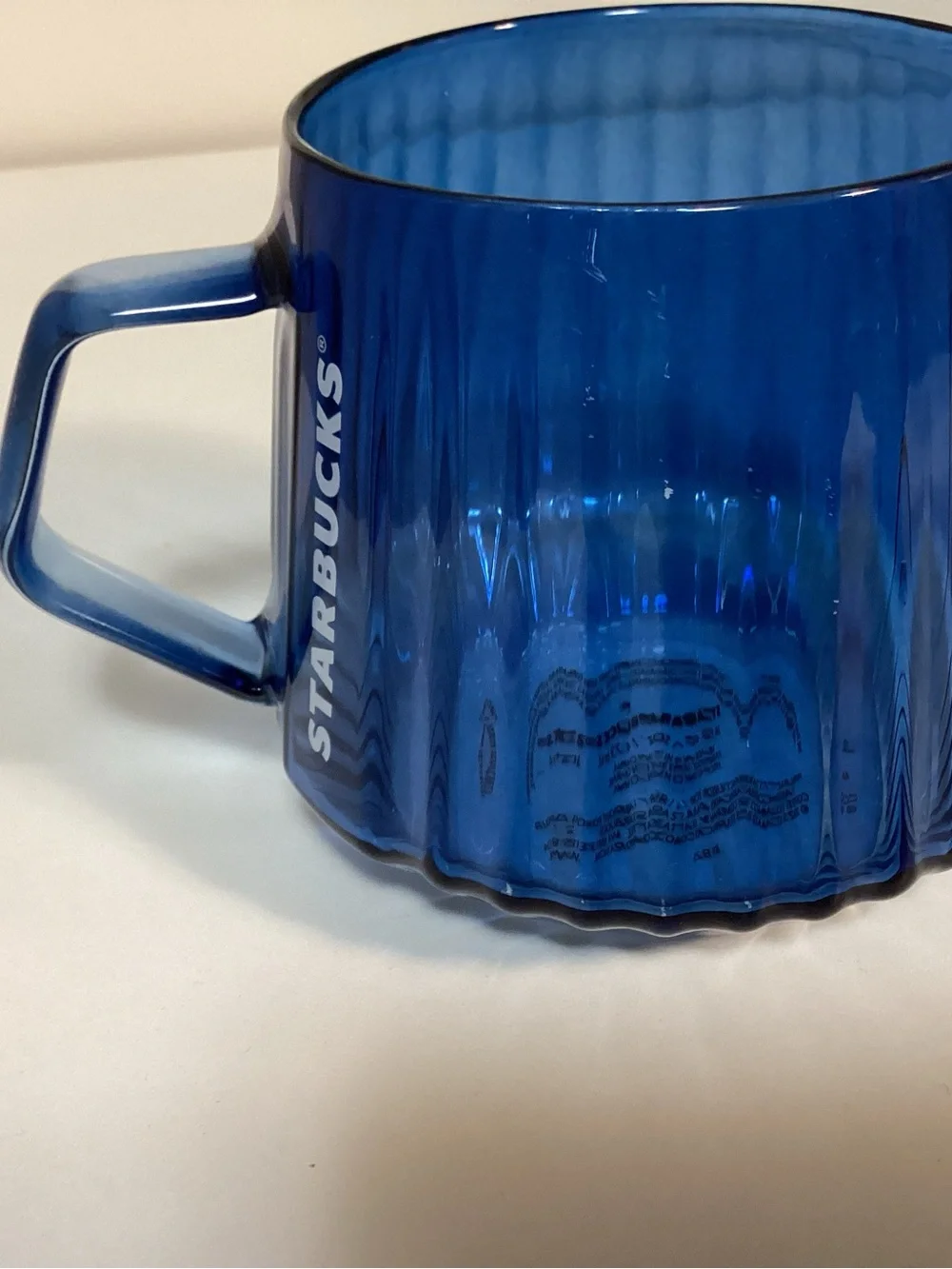 2026 Starbucks Sapphire Blue Ribbed Glass Mug 16oz 473ml